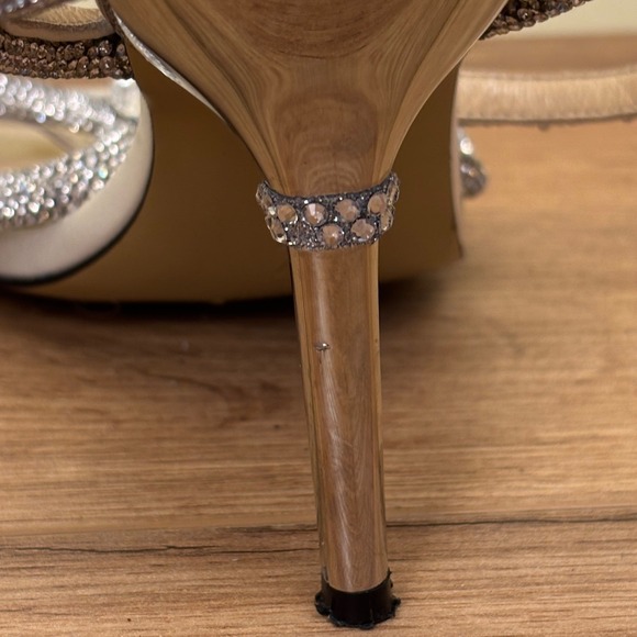 MACH & MACH Double Crystal Bow Square Toe Sandal Heels Size 37 Silver‎ Formal - Picture 11 of 12